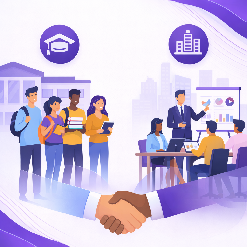 University and corporate collaboration handshake